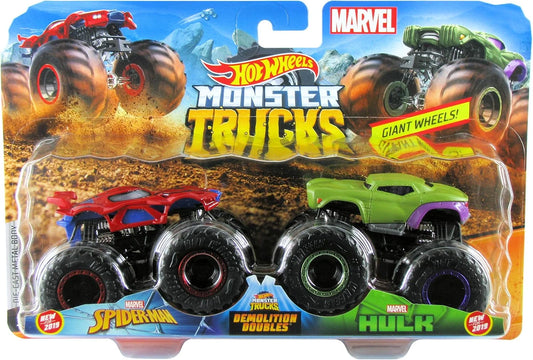 Hot Wheels  Monster Trucks Demolition Doubles (Pack of 2) Marvel Spider-Man VS Marvel Hulk   Red, Green Giant Wheels