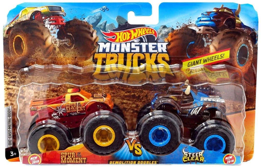 Hot Wheels  Monster Trucks Demolition Doubles (Pack of 2) Spur of the Moment VS Steer Clear   Orange, Brown Giant Wheels