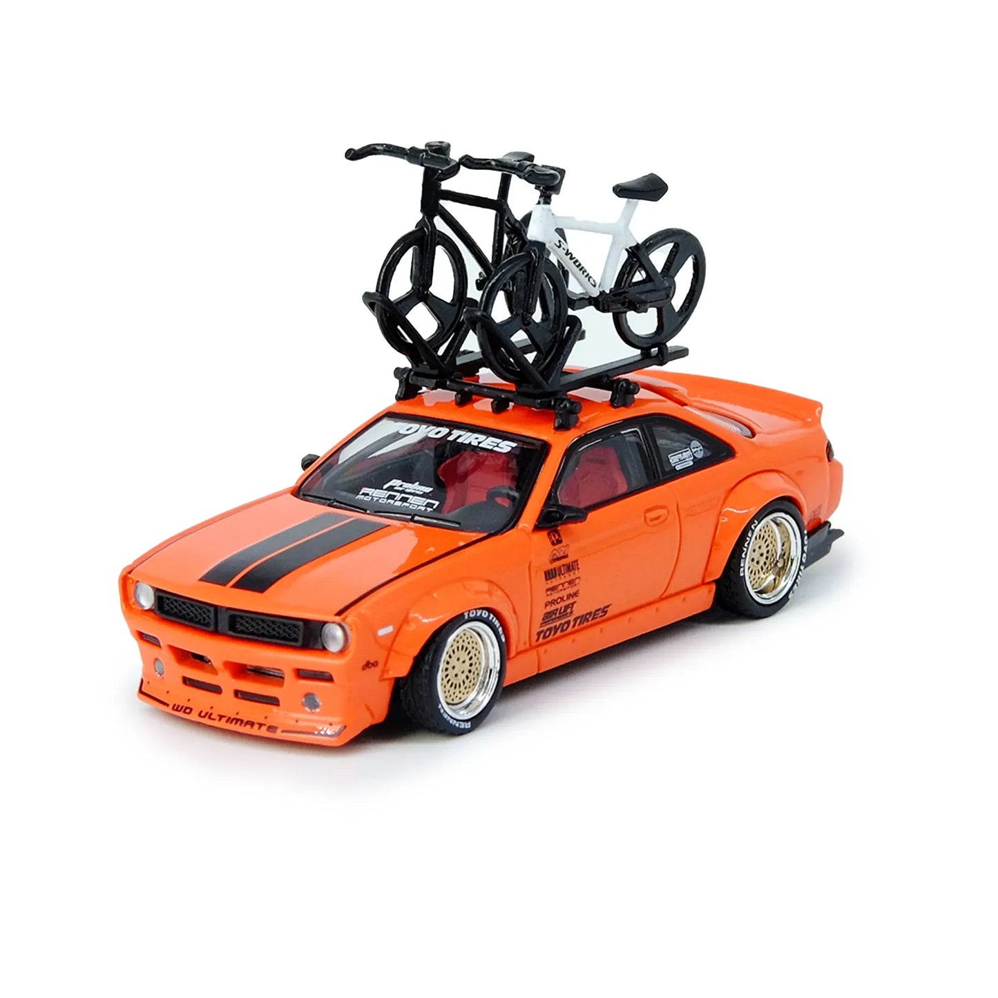 Inno 64   Nissan  Silvia (S14)   Orange Rocket Bunny Boss Aero - With 2 racing bicycles