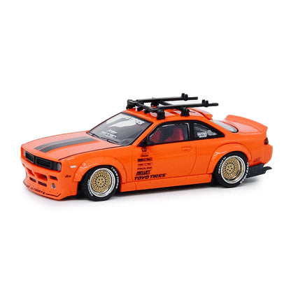 Inno 64   Nissan  Silvia (S14)   Orange Rocket Bunny Boss Aero - With 2 racing bicycles