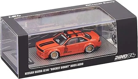 Inno 64   Nissan  Silvia (S14)   Orange Rocket Bunny Boss Aero - With 2 racing bicycles