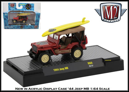 M2 Machines Limited Edition  Jeep MB 1944 Red Yellow Surfing Board