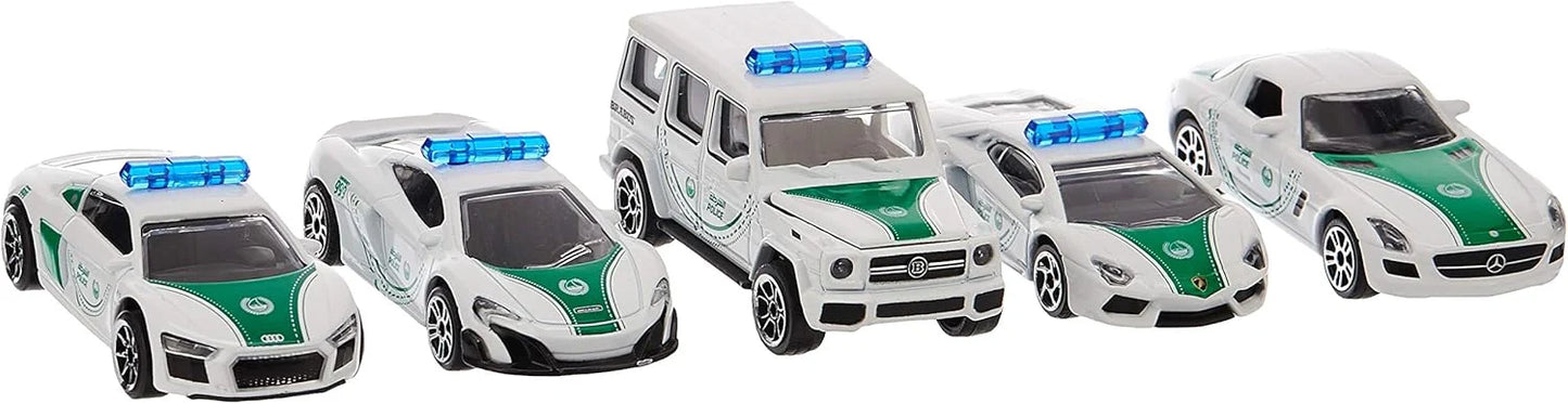 Majorette  Dubai Police  Set of x5 vehicles - Dubai Police Super cars  White, Green Police Squad