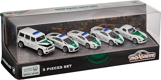 Majorette  Dubai Police  Set of x5 vehicles - Dubai Police Super cars  White, Green Police Squad