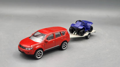 Majorette   Mitsubishi Outlander Truck + Quad Bike (Tow Set)  Red, Blue