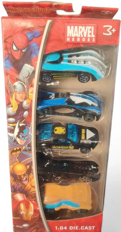 Marvel Heroes    Set of 5 character cars  Black, Blue, Yellow Marvel Heroes
