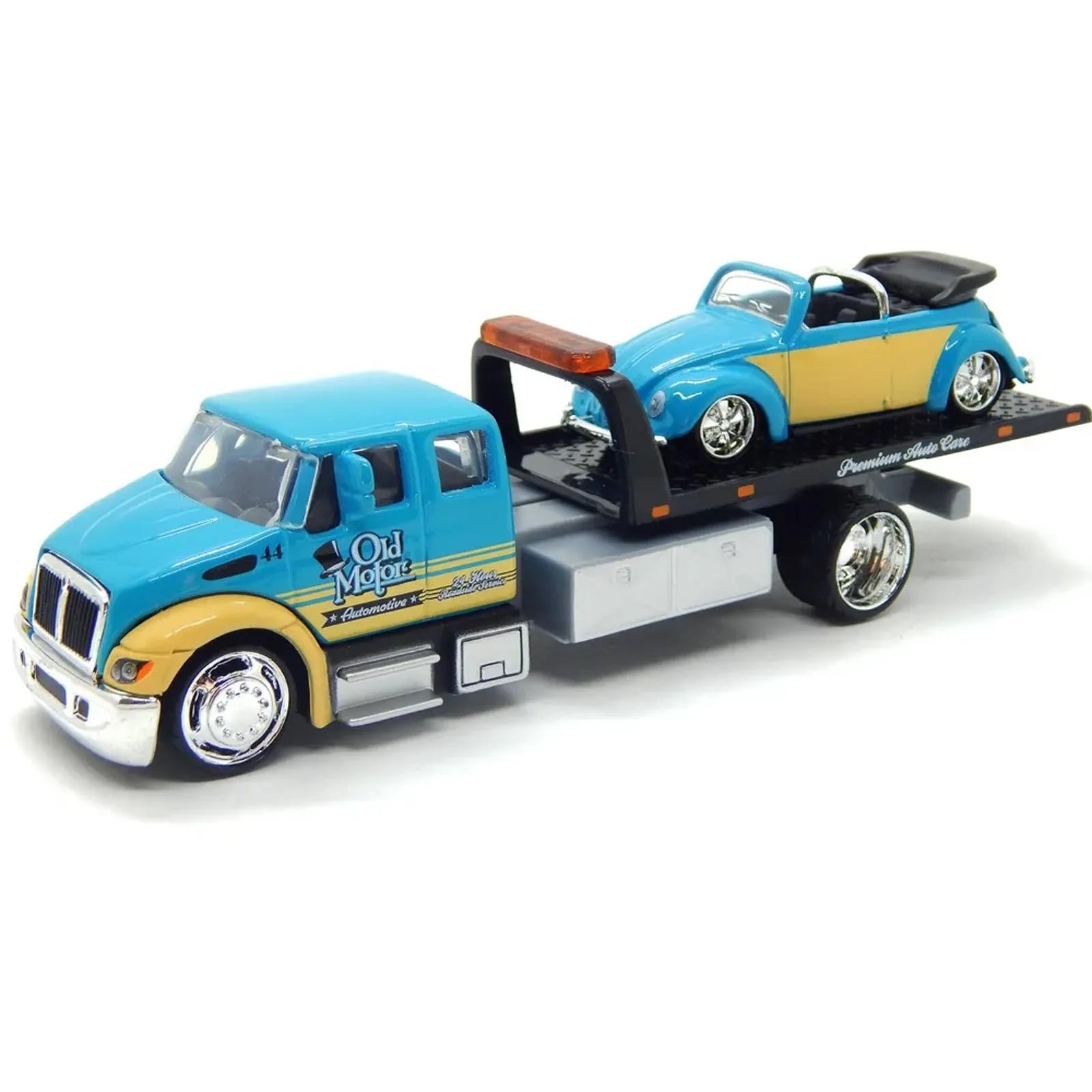 Maisto  Hauler International Durastar  Flatbed/VW Beetle Cabriolet  Blue & Yellow