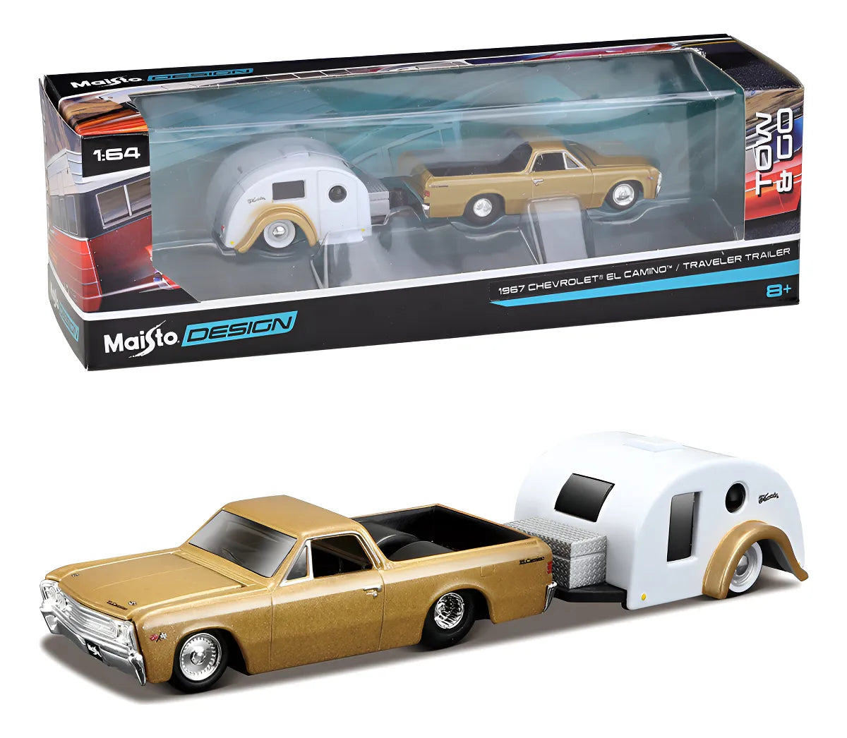 Maisto  Hauler Chevrolet  El Camino/Traveler Trailer 1967 Golden & White