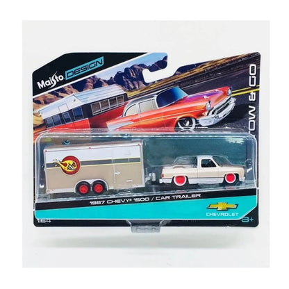 Maisto  Hauler Chevrolet Chev 1500/Car Trailer 1987 Golden & White