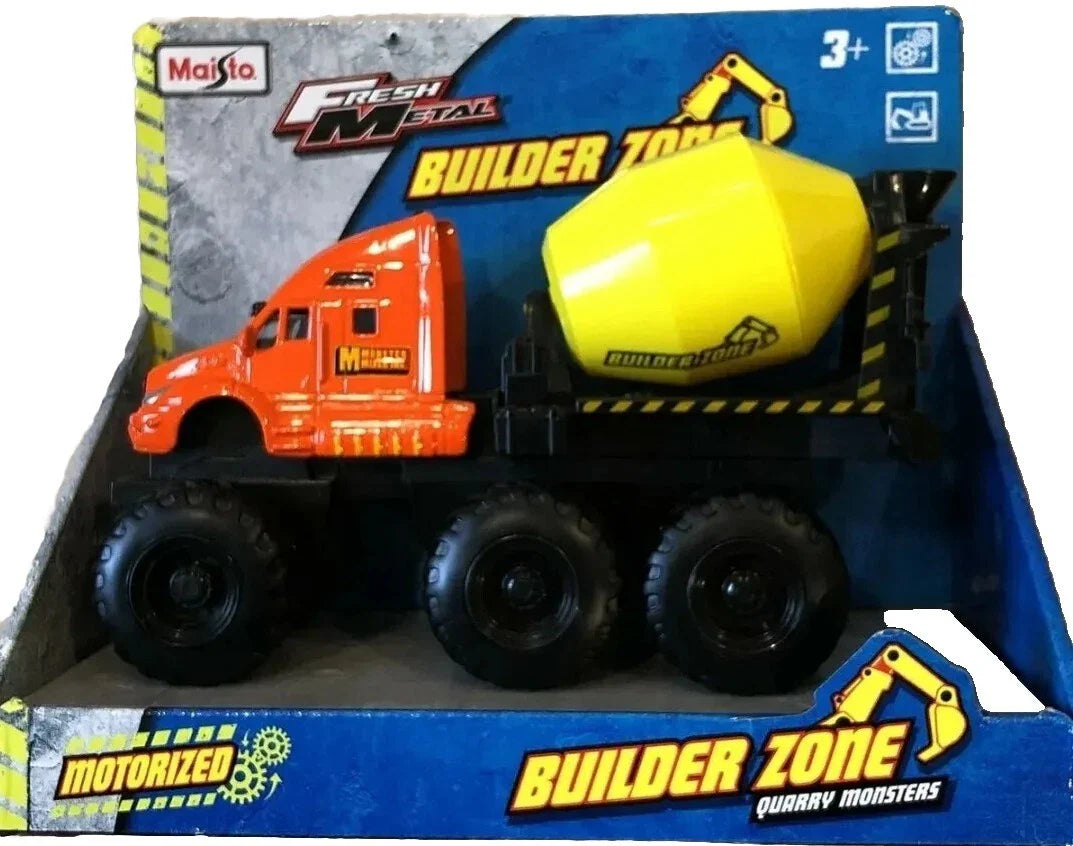 Maisto  Fresh Metal  Cement Mixer (Motorized)  Orange, Yellow Quarry Monsters
