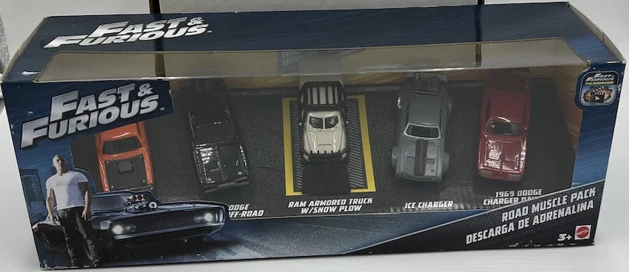 Mattel  Road Muscle Pack  Set of x5 Cars - Plymouth Roadrunner + Dodge Charger + Armored Truck + Charger + Daytona  Multi Fast & Furious