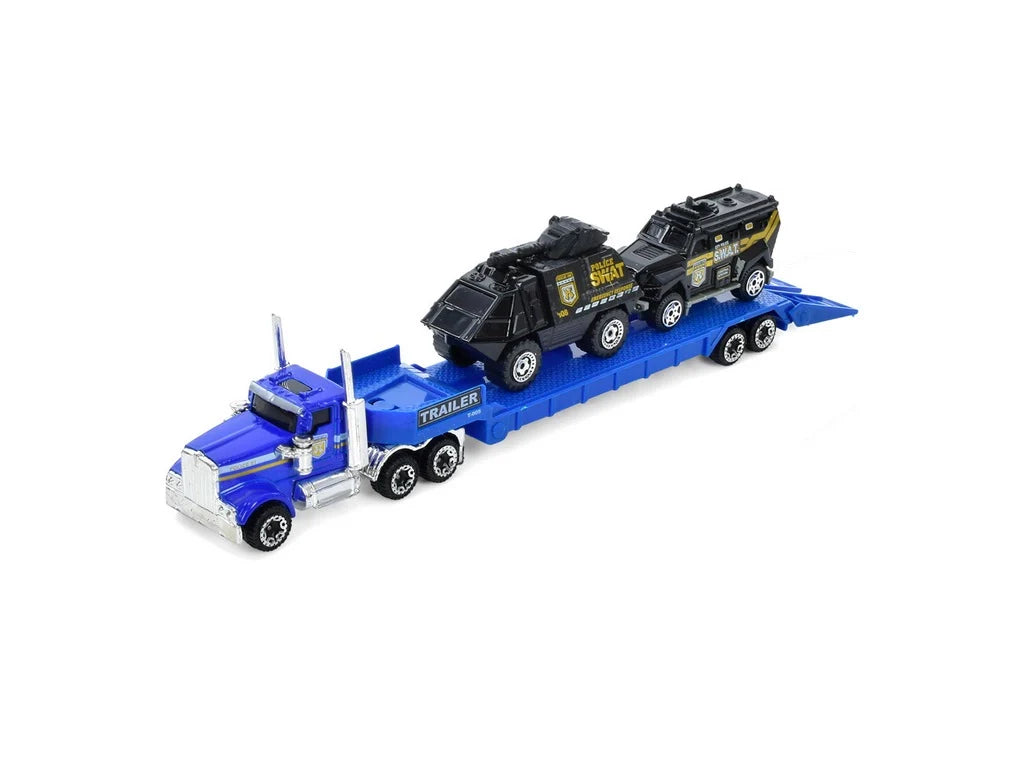 SunQ toys  Metal Gear  Trailer truck + 2 security  vehicles  Blue, Black SWAT Police