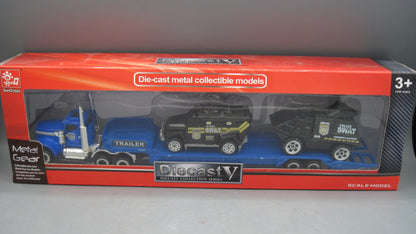 SunQ toys  Metal Gear  Trailer truck + 2 security  vehicles  Blue, Black SWAT Police