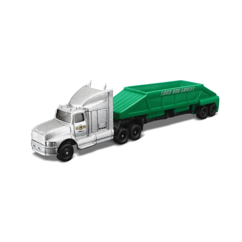 Maisto  Fresh Metal  Sand and Gravel Transporter Truck  Silver, Green Highway Haulers