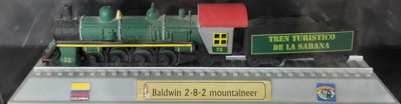 Colombia Vintage steam locomotive Engine  Green, Grey  Baldwin 2-8-2 "Mikado"