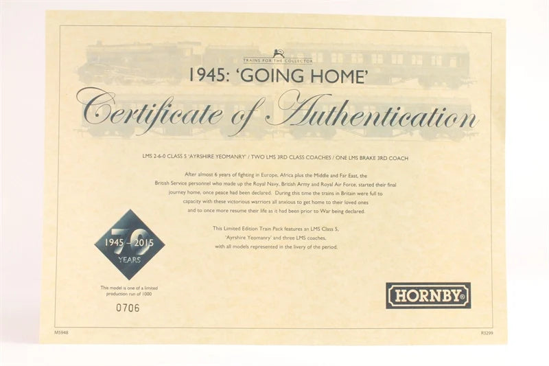 Hornby Hobbies  World War Locomotive  Going Home Train pack  1945 Brown, Black Certificate of Authentication